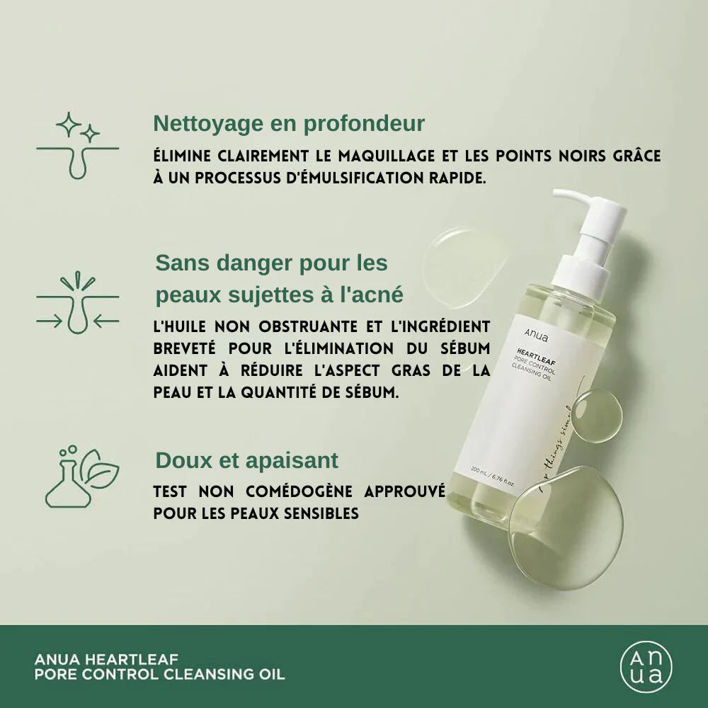 ANUA Huile démaquillante anti-pores dilatés Heartleaf Pore Cleansing